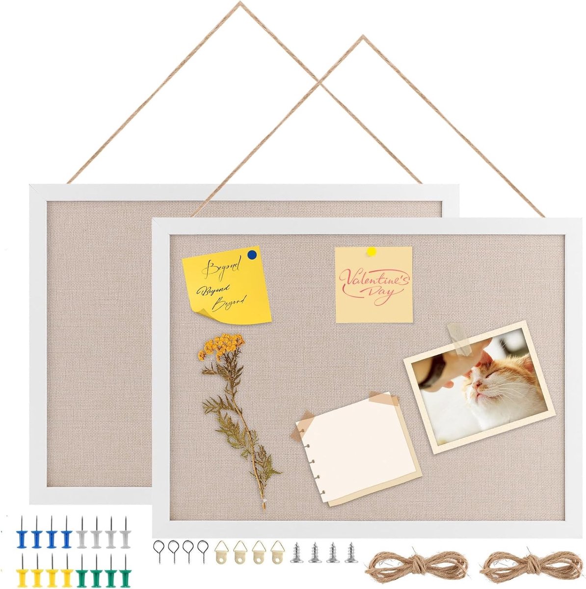 Set van 2 Korken Borden met Houten Frame, 30 x 40 cm, Ideaal voor School, Thuis en Kantoor, Inclusief 16 Pins