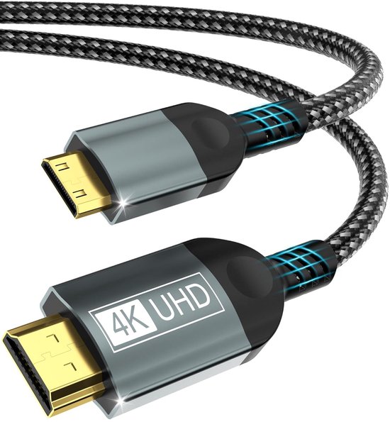 SnelShoppen - Mini HDMI naar HDMI-kabel 4K @60Hz - Mini HDMI 2.0 kabel met HDR UHD ARC HDCP 18Gbps - Ideaal voor DSLR camera, Raspberry Pi Zero, table
