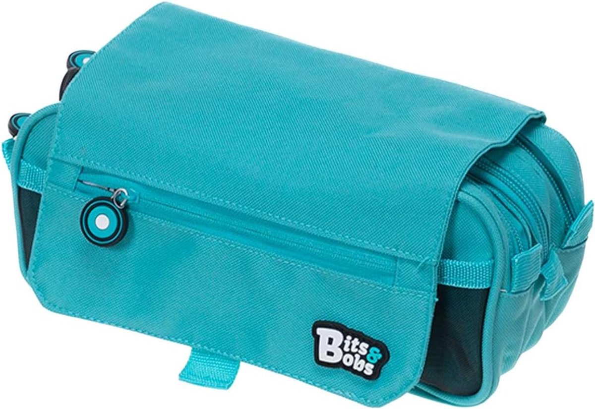 Thijox - Grafoplás Bits&Bobs School Etui 23x10x10cm - Multifunctioneel Schoolmapje met 3 Ritsvakken en Klapsluiting in Zacht Blauw voor Schoolmateriaa