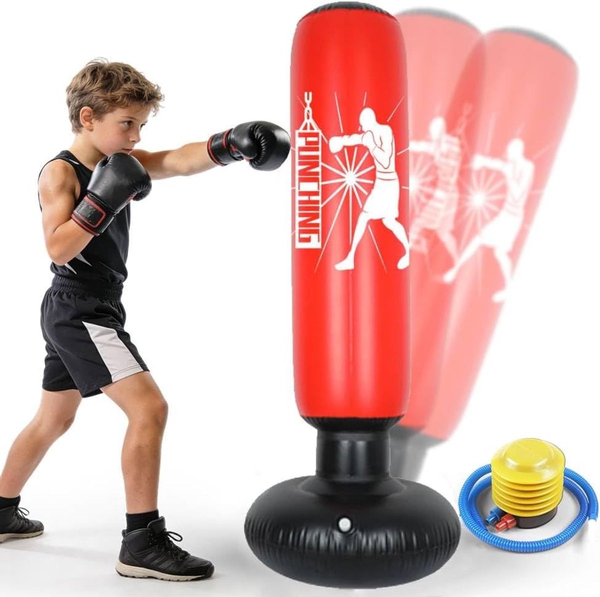Inflatable Punching Bag voor Kinderen van 6-12 Jaar - Staande Bokszak voor Karate, Taekwondo en MMA Training, Perfecte Cadeau voor Jongens en Meisjes van 160 cm