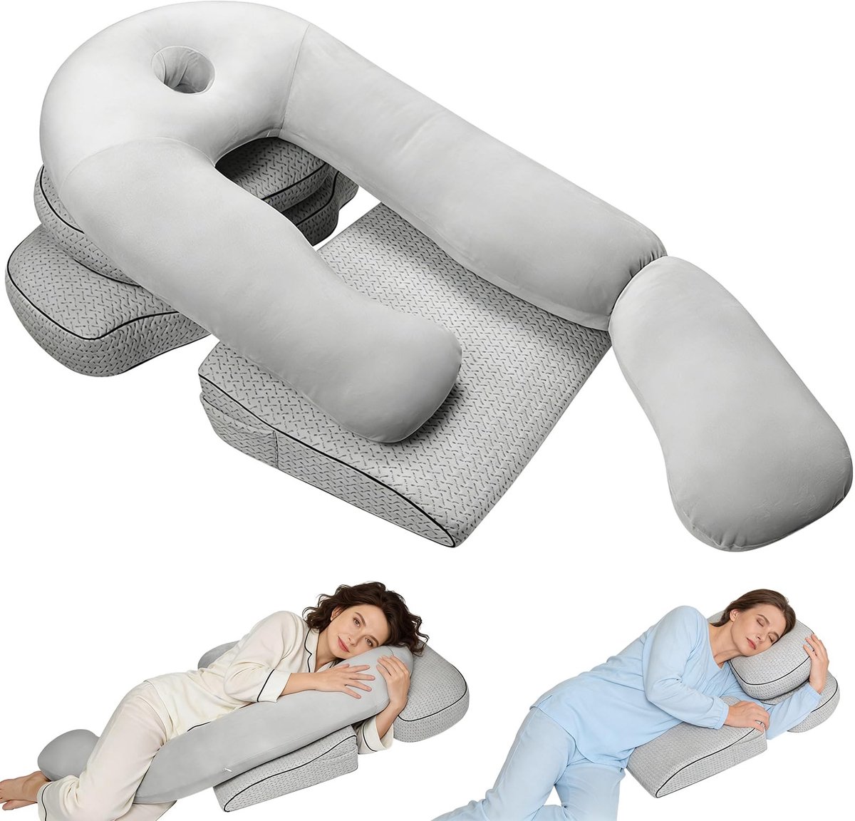 Inovra- Lichaamskussen 3-in-1 Ergonomisch - Wigkussen - Hoofdkussen met Armopening - J-vormig Kussen - Ondersteuning voor Zijslapers - 140 cm - Slaapkussen