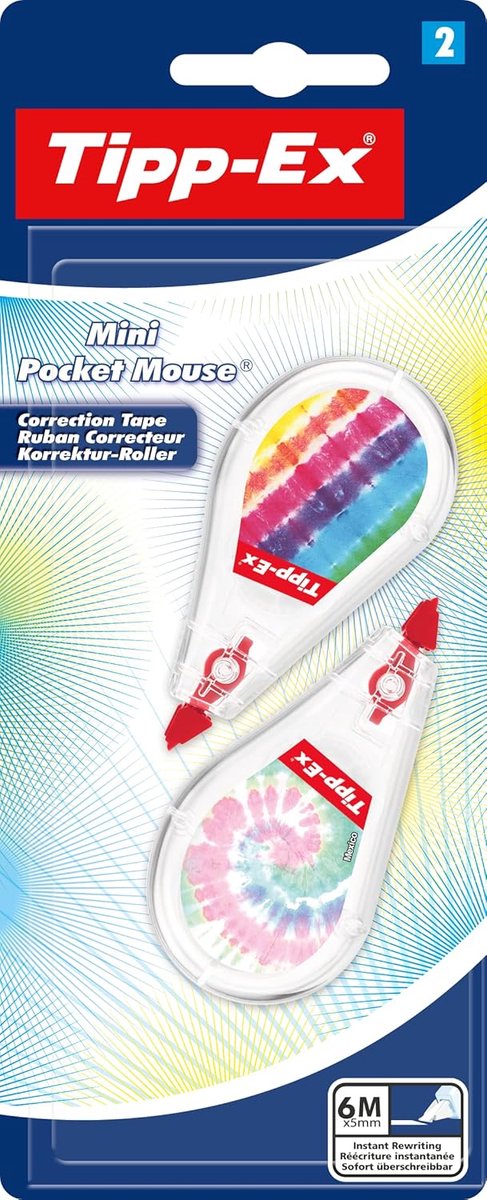 Thijox - Tipp-Ex Correctieroller Mini Pocket Mouse Decor 6m x 5mm Set van 2, Perfect voor Kantoor, School, en Thuisgebruik, Compact en Handig
