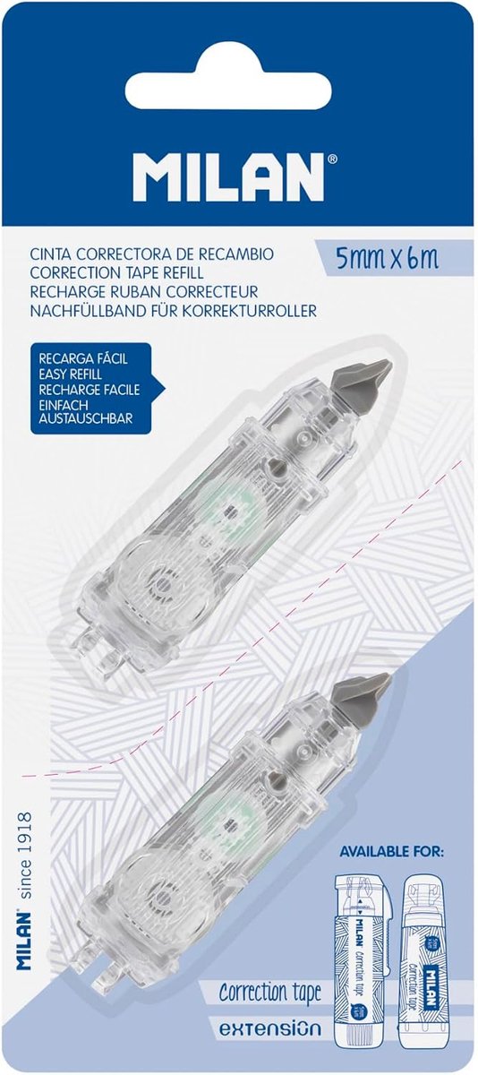 SnelShoppen - Blister 2 reserve correctierollers voor cilindrische en verlenging correctoren, 5 mm x 6 m, 360° rotatie, nauwkeurig en schoon, ideaal v