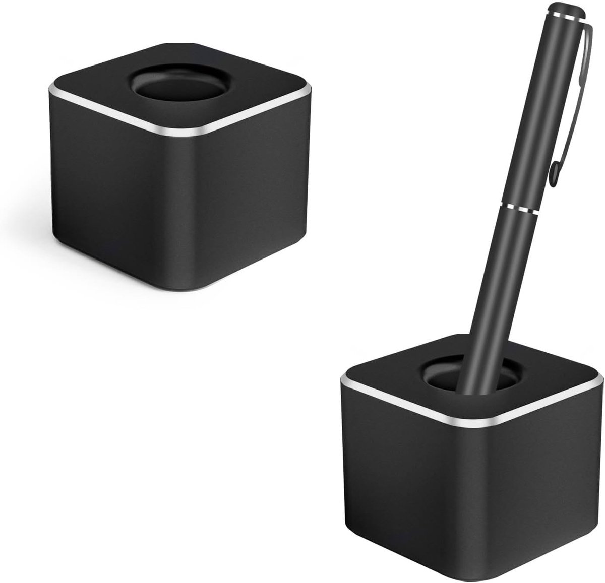 Set van 2 Vierkante Pennenhouders Zwart - Metalen Desktop Organizers voor Kantoor en Thuis