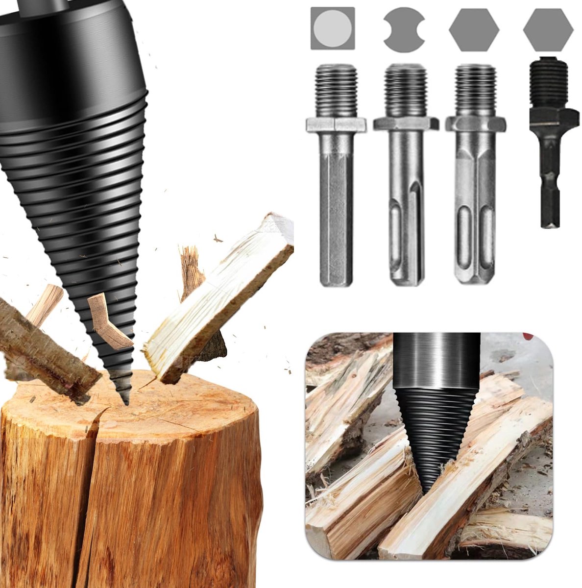 Inovra - Boorkegel houtsplijter 32 mm houtsplijter spiraalboor kegelsplijter houtsplijter schroef kegel splijtkegel schroef kegel schacht houtsplijter schroef keg met 4 boorgrepen voor boormachine