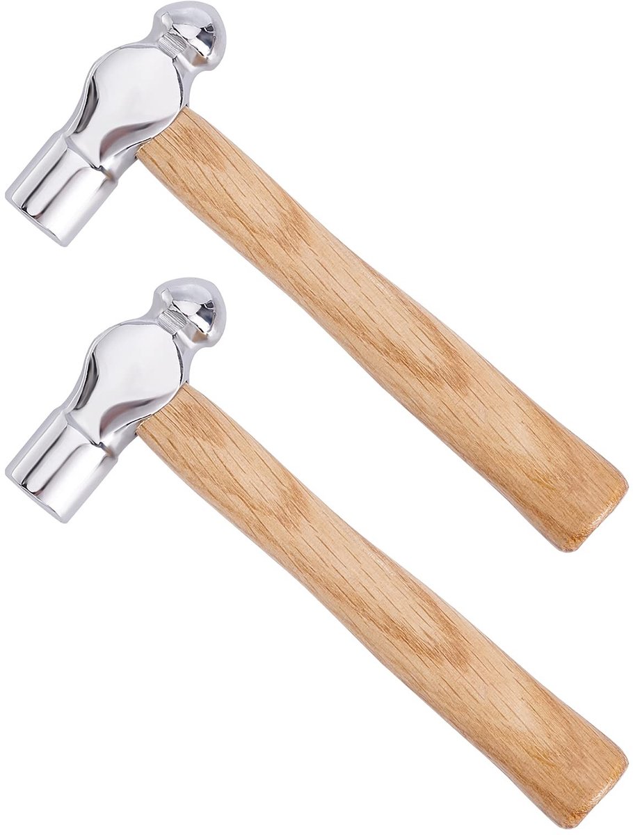 Inovra- Juweliershamer 4 oz - Carbon Staal - Dubbelzijdig - Hamer Set van 2 - 15.5 cm - Houten Handvat - Metaalhamer