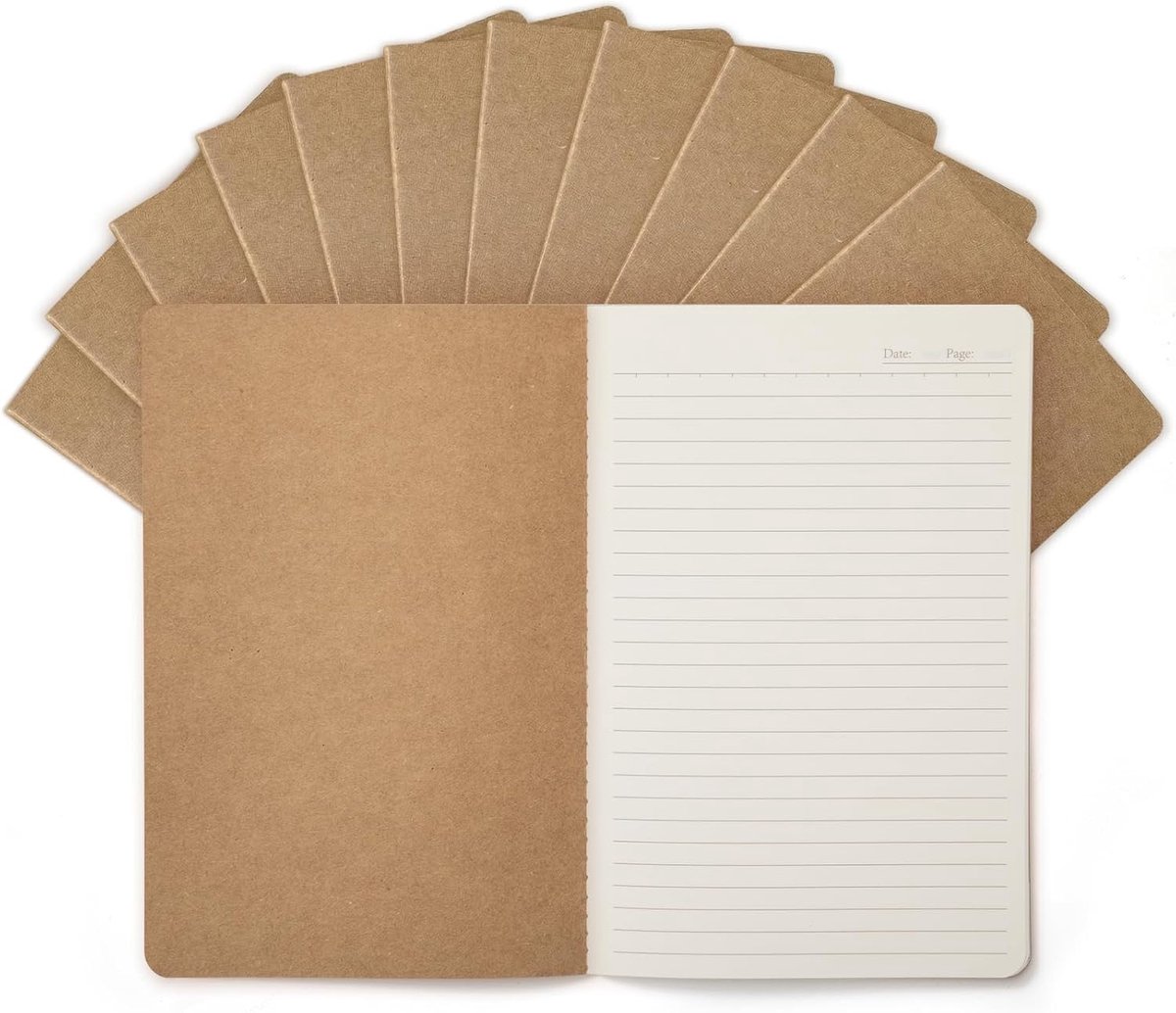 Thijox - Set van 12 Kraft Notitieboeken A5 - 60 Pagina's Gelijnd - Duurzame Kraft Omslag - Ideaal voor Studenten en Leraren - 21 x 14 cm - Perfect voo