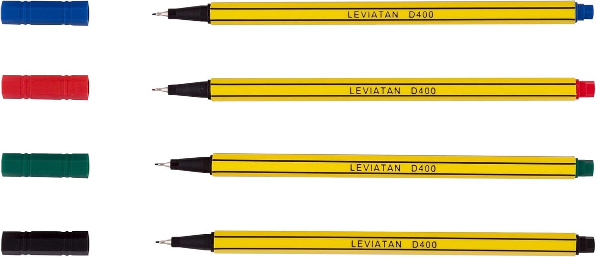 Thijox - LEVIATAN D400 Fineliner Set 4 Veelkleurig - Fijnlijnstiften voor Schrijven, Tekenen en Kleuren - Onbreekbare Vezelpunt, Lijnbreedte 0,4 mm, I