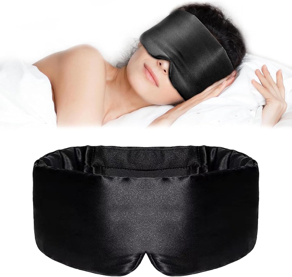 Ademend Slaapmasker voor Zijkant Slapers - Verstelbaar Oogmasker van Zijde voor Comfortabel Slapen, Geschikt voor Mannen, Vrouwen en Kinderen (Zwart)