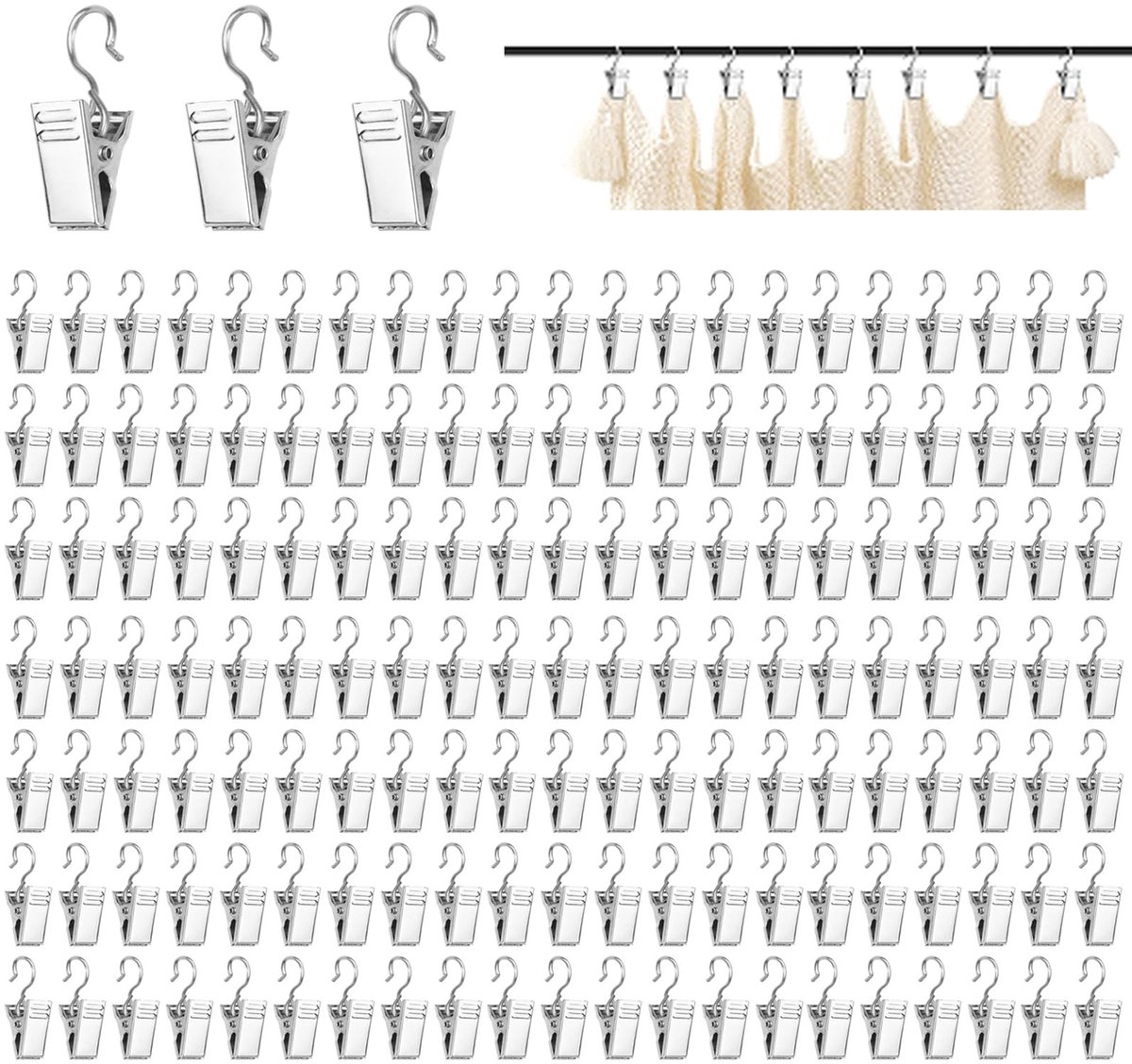 Inovra- Haakclip 150 Stuks - Roestvrij Staal - Multifunctionele Clips - Gordijnclips - Decoratie - Stevige Grijpkracht - Gordijnclip