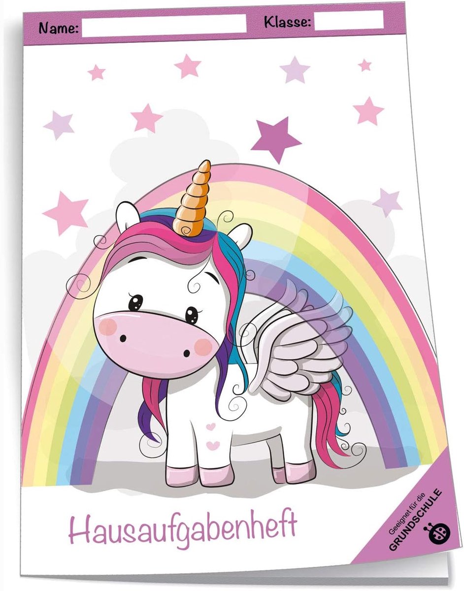 Thijox - Hausaufgabenheft Einhorn A5 voor Kinderen, 96 Pagina's, Met Sterke Klarsichtomslag, Voor 1-4 Klasse, Kleurrijke Weken, Ideaal voor Schoolgebr