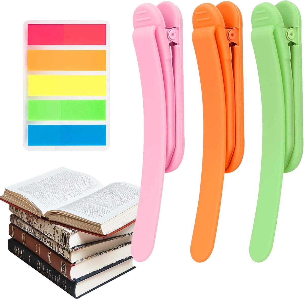 Thijox - 3 Automatische Boekenleggers voor Kinderen - Siliconen Bladwijzers in Kleurrijke Groene, Roze en Oranje Designs - Perfect voor School en Thui