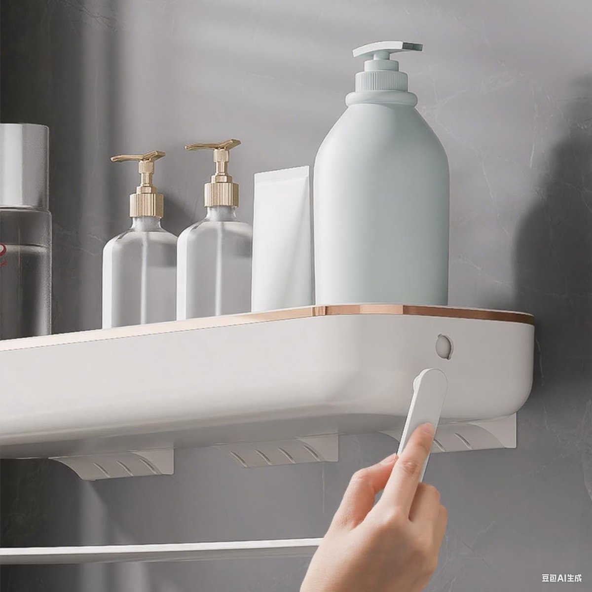 Draagbare Badkamer Organizer met Handdoekhouder - Zelfklevende Wandplank voor Douche, Waterdichte Opbergoplossing voor Badkameraccessoires en Keukengebruik