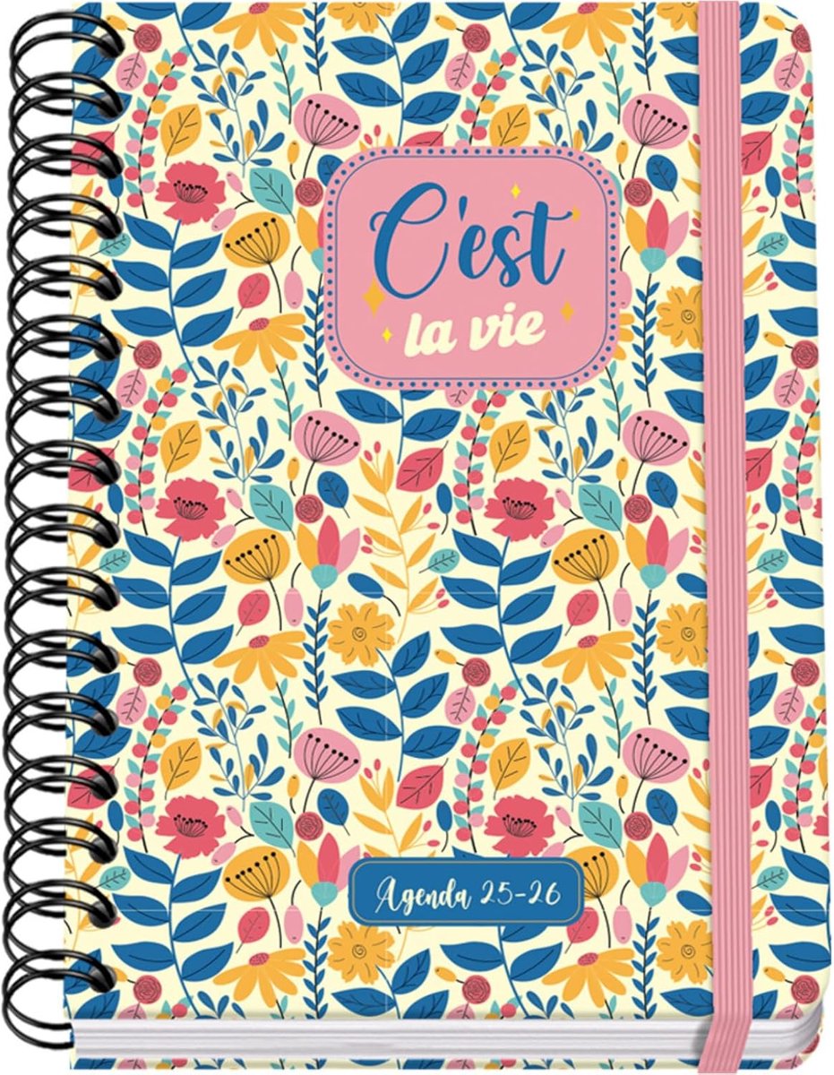 Thijox - Schoolagenda 2025 2026 A5 - Weekoverzicht, Dubbele Spiraalbinding, Elastieksluiting, Harde Kaft, Spaans en Engels, 4 Stickervellen - Perfect