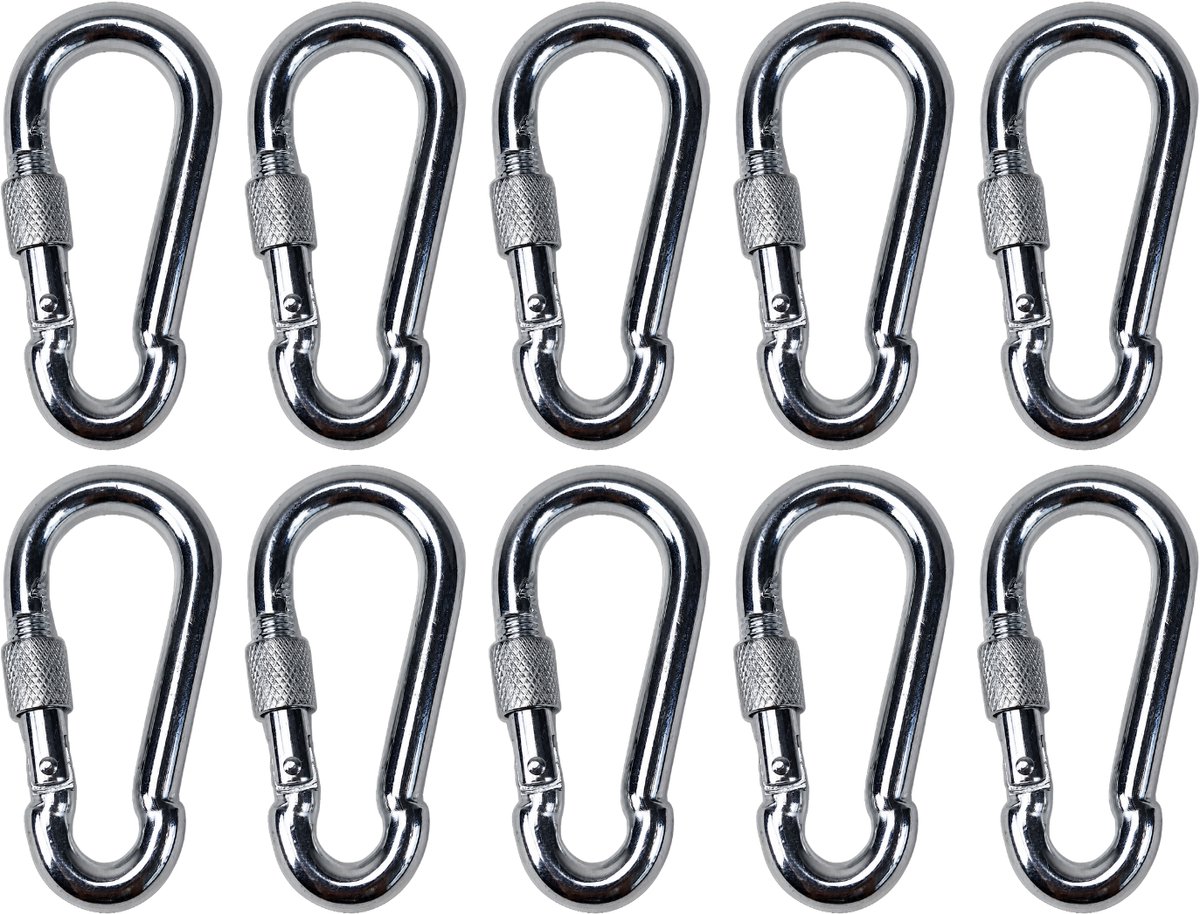 BCF-Products - Karabijnhaak - 7x70mm - 10 stuks - Verzinkt staal - met Schroefsluiting - Musketonhaak - Carabiner