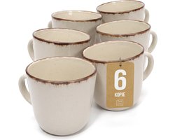 Pure Living Rustic Koffiemokken - Beige - Set Van 6 (435 ml) - Massief Aardewerk - Landelijk Design…