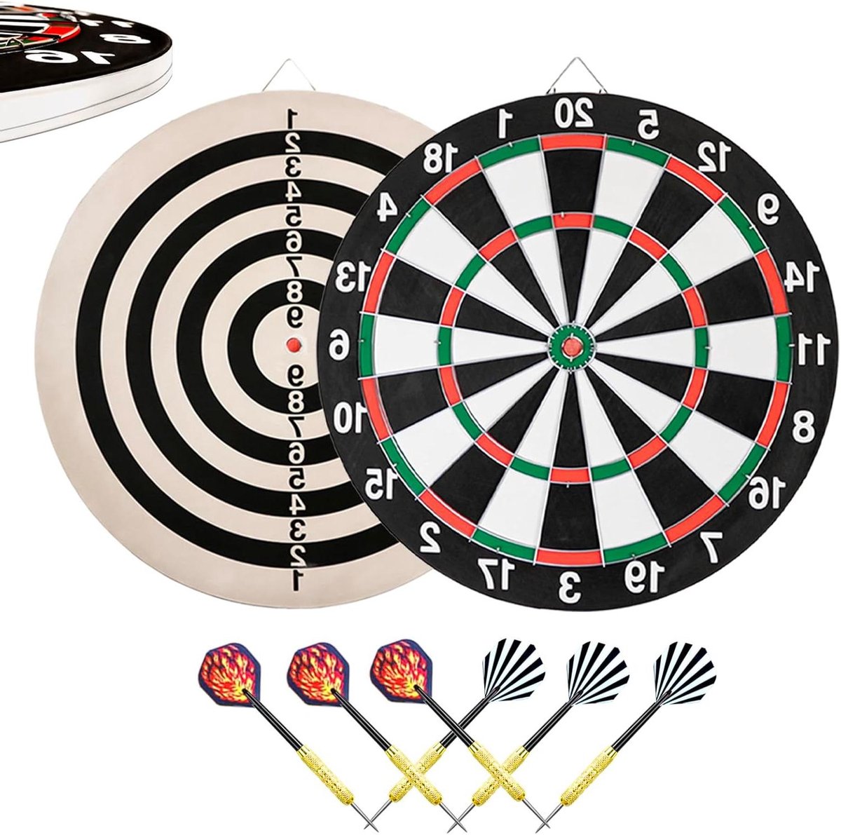 Dartbord Set - Pijltjesbord - Spel & Ontspanning - Dubbelzijdig Bord - 37 cm Diameter - Zwart