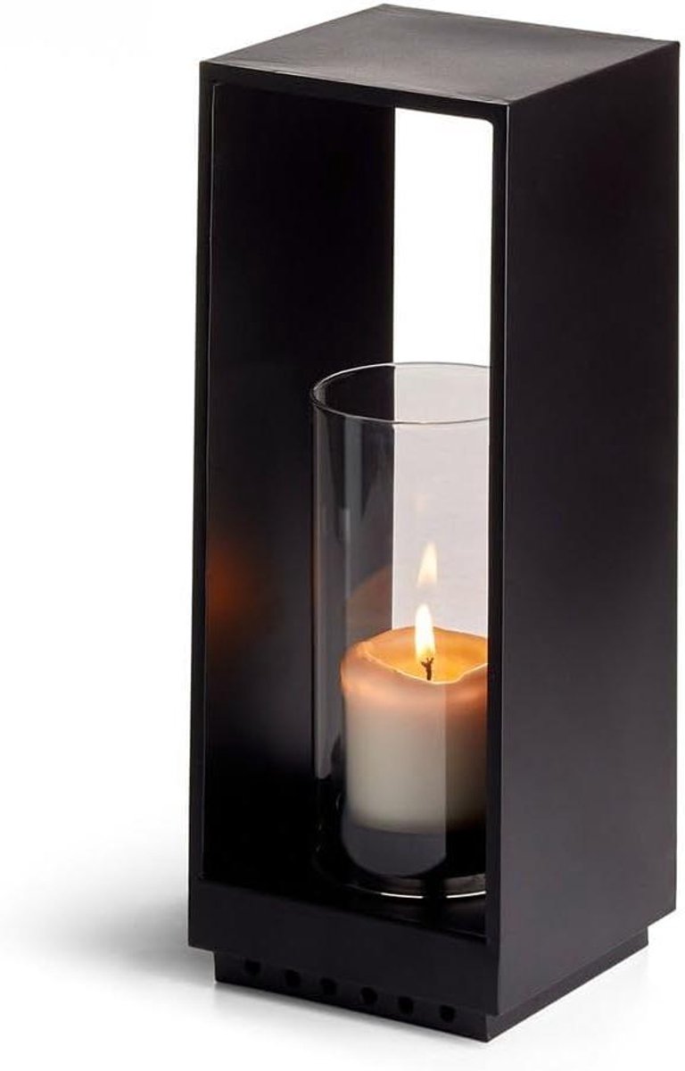 Windlicht - Lantaarn - Sfeer Creëren - Gepoedercoat Staal - 32 cm Hoog - Zwart