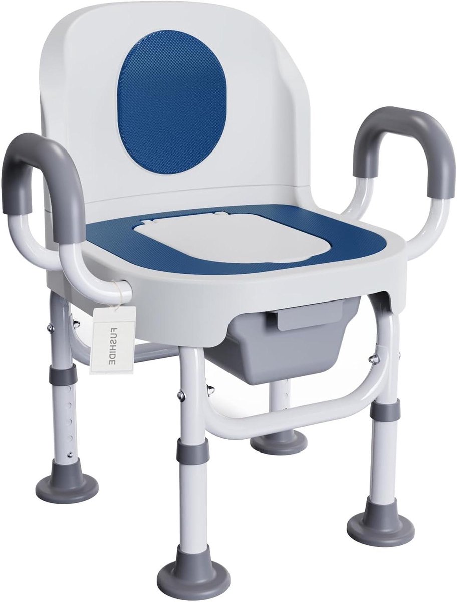 Draagbare Toiletstoel - Commode Stoel - Thuiszorg Ondersteuning - Verstelbare Hoogte - 58 x 51 x 70 cm - Blauw Wit
