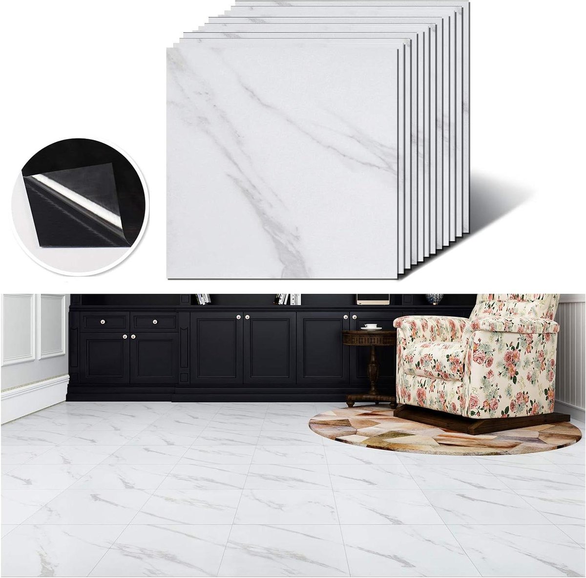 Vloertegels Wit Marmer - Vinyl Tegels - Vloer Renoveren - Zelfklevend Waterdicht - 30x30cm 12 Stuks - Wit