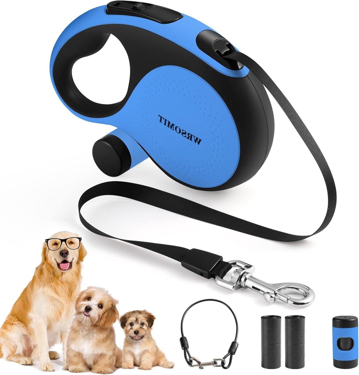 Intrekbare Hondenriem - Rolriem Hond - Wandelen Buiten - Kauwbestendige Kabel - 26 Meter - Blauw
