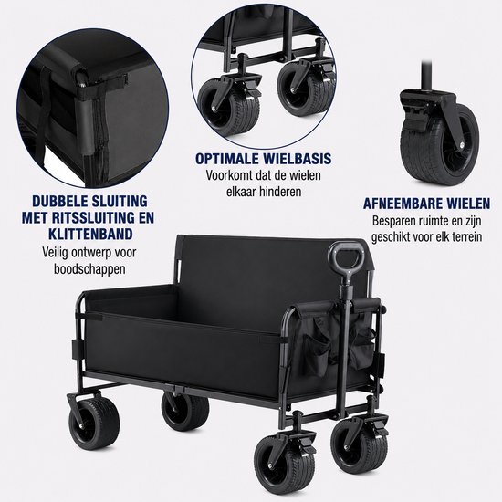 Multifunctionele Campingwagen - Draagvermogen tot 200 KG - Stevig en Stabiel - Bank - Zitten - Grote Opbergruimte - Opvrouwbaar - Strand - Zwart — afbeelding 2