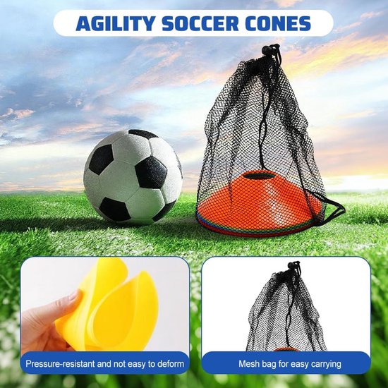 Voetbal Trainingsset - Bal Controle Hulpmiddel - Verbeteren Balgevoel - Verstelbare Riem - 10 Kegels 150cm Koord - Multicolor — afbeelding 2