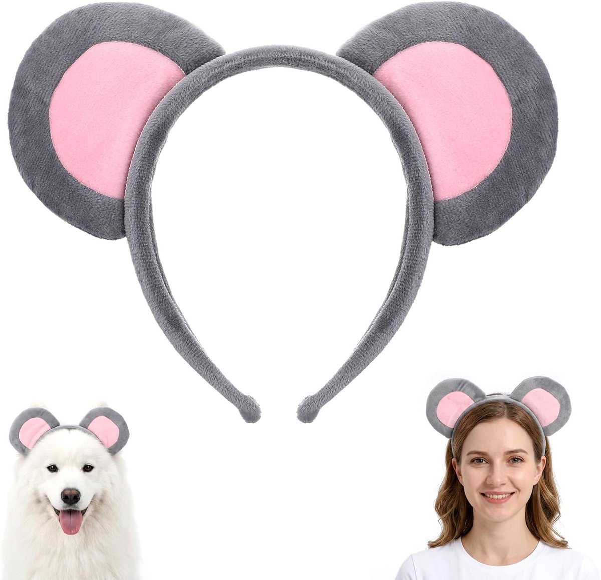 Grijze muizenoren haarband voor volwassenen - Dierlijke kostuumaccessoires voor carnaval en feestjes