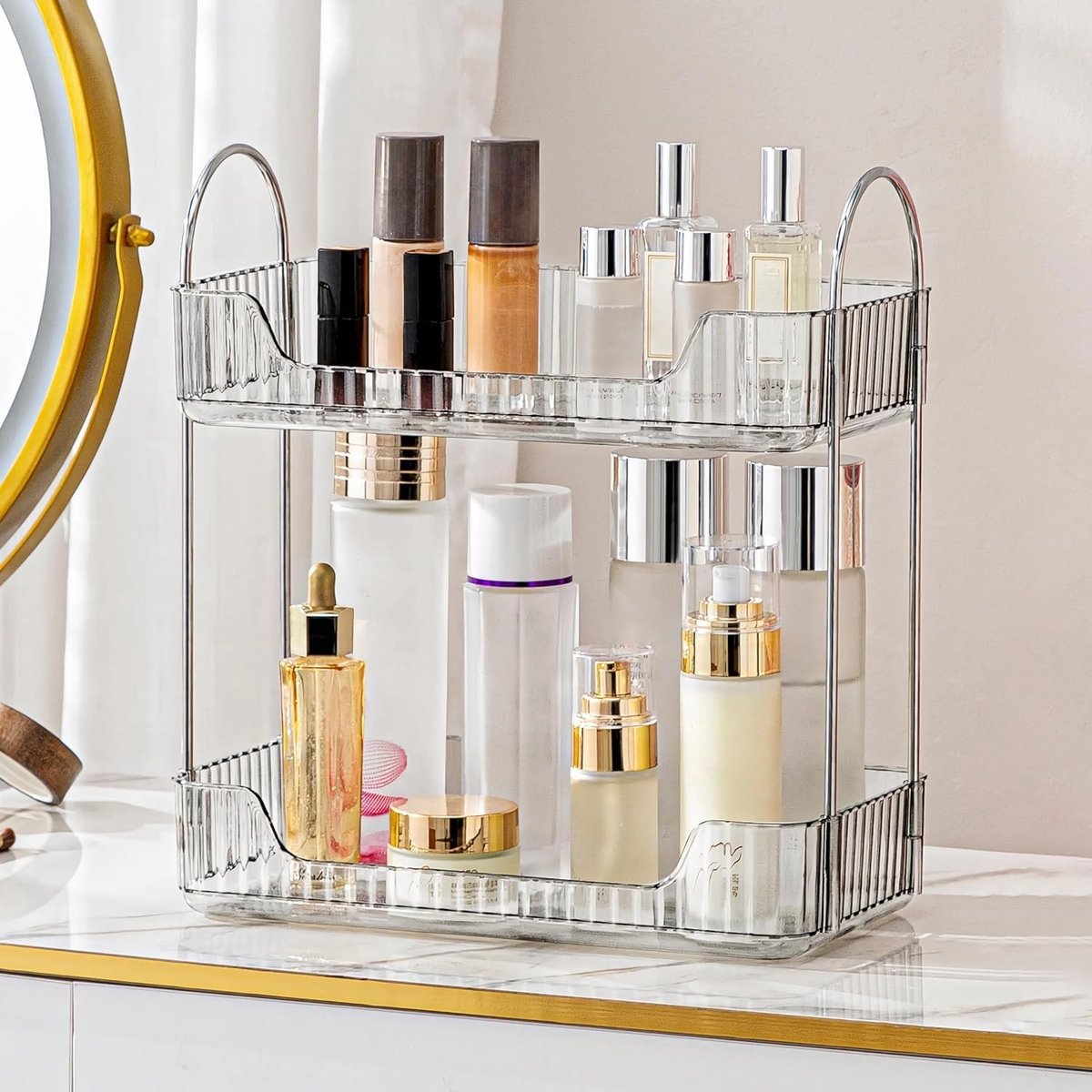 Make-up Organizer met 2 Lagen van Acryl voor Cosmetica, Lippenstift, Nagelverzorging en Parfum, Ideaal voor Dresser en Keukenopslag