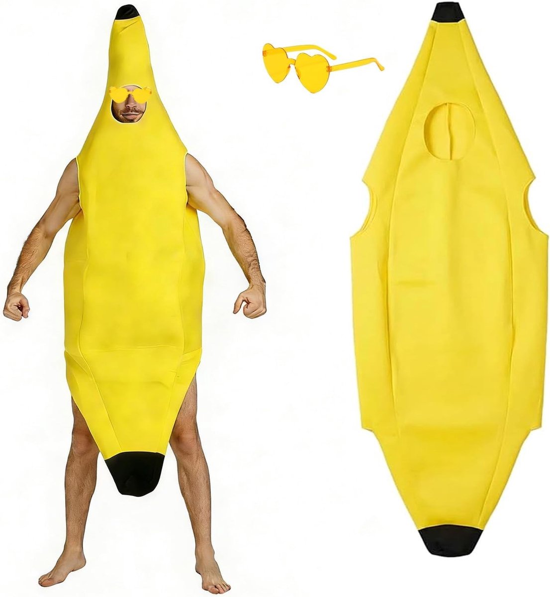 Banana Kostuum voor Volwassenen 150 cm - Grappige Eendelige Fruit Outfit van Ademend Fleece voor Carnaval, Halloween en Cosplay Feestjes