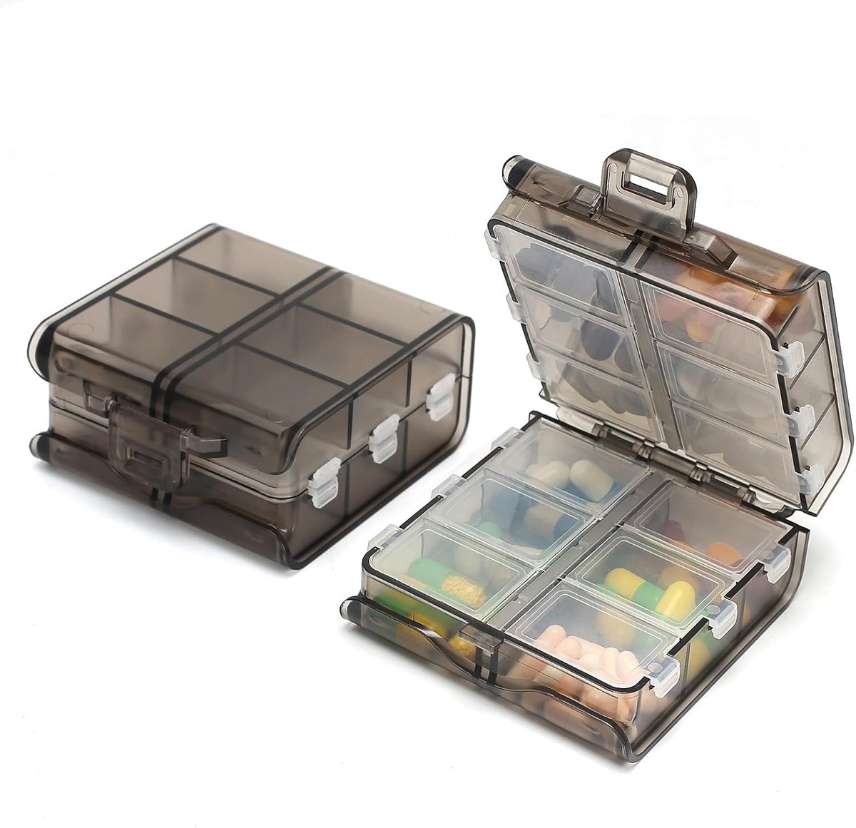 Tablet Organizer voor Medicijnen - 2 Stuks, 7 Dagen Pillendoos met 12 Compartimenten, Vouwbaar en Geschikt voor Handtas of Broekzakken