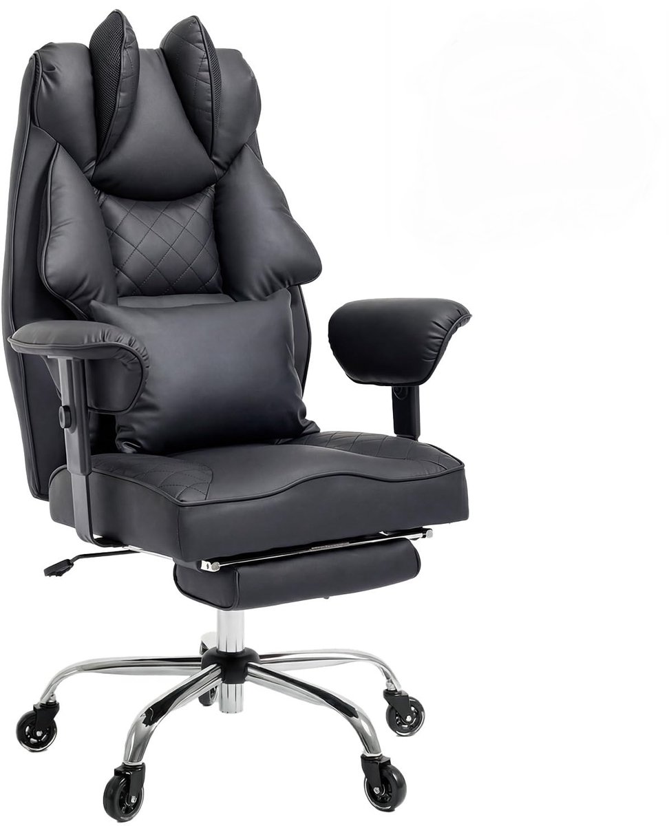 ASUKALE Ergonomic Office Chair – Office Chair – Executive Chair – Thickly Padded – High Back – Full-Wrap Design – Height Adjustable – Max Load Capacity 200kg – Black(Krasbestendig leer)