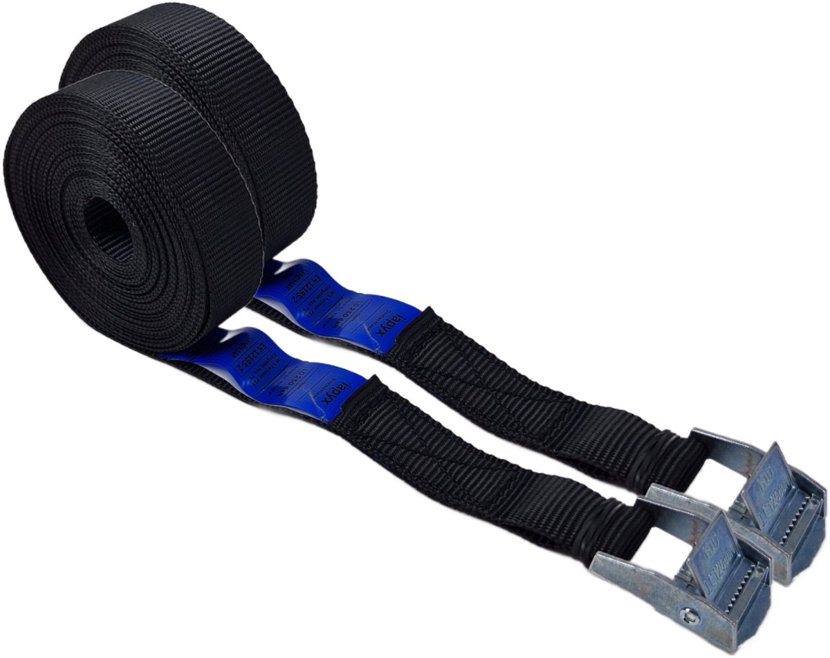BCF-Products - Spanbanden - 6 meter - 2 stuks - Zwart - Sjorband - Spanriem - Bindriem - met Gesp