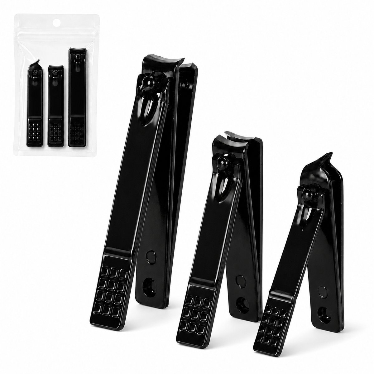 YYchan Nagelknipper-Nagelschaar-Nagelknipper Set van 3 -Nagelaccessoires-Professionele-Teennagelknipper - Pedicureset - Manicure Set-Verschillende Maten-RVS-Zwart
