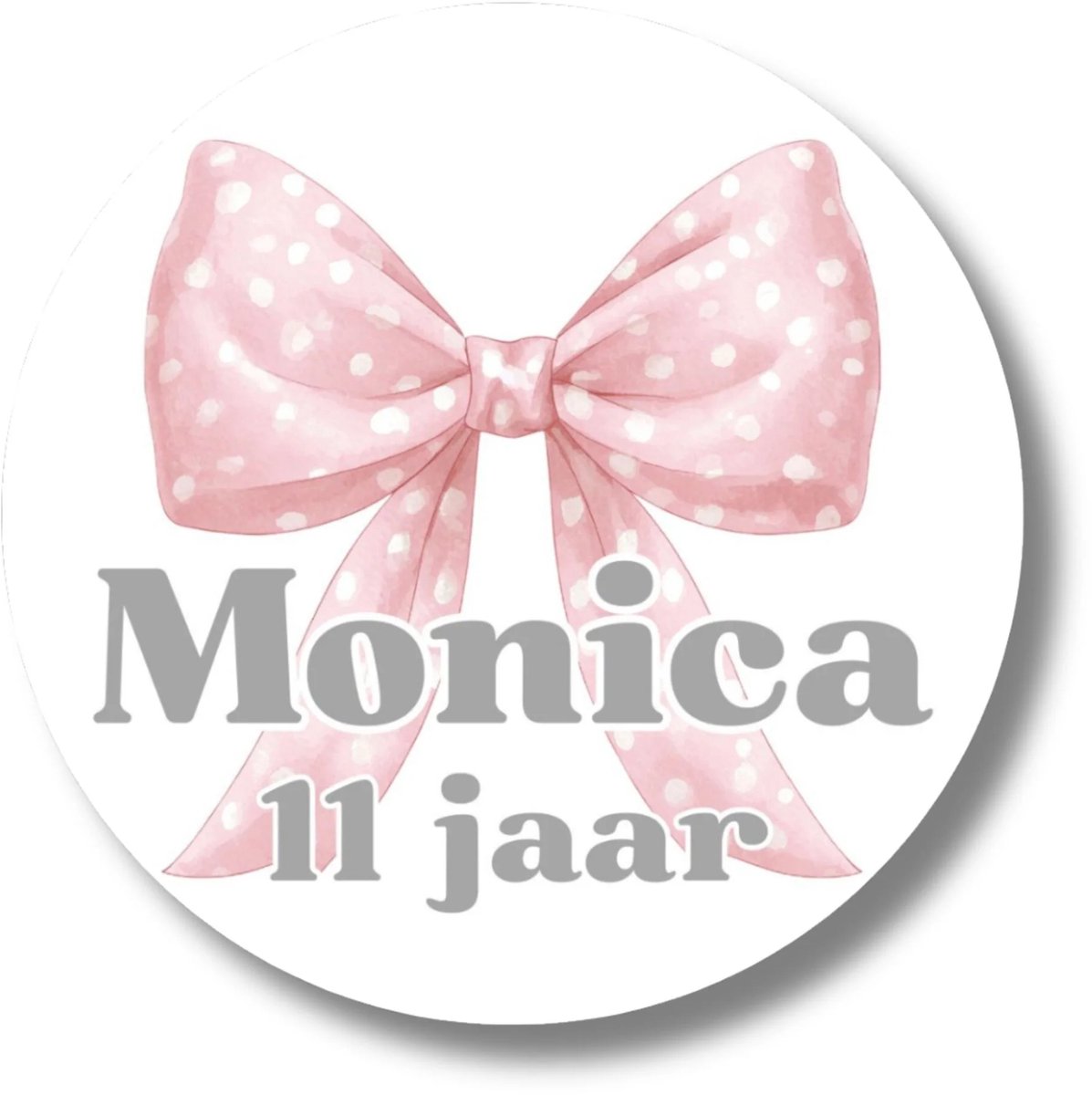 Traktatiestickers Verjaardag | Naam en Leeftijd | 20 Stuks | Roze Strik | Rond 4 cm