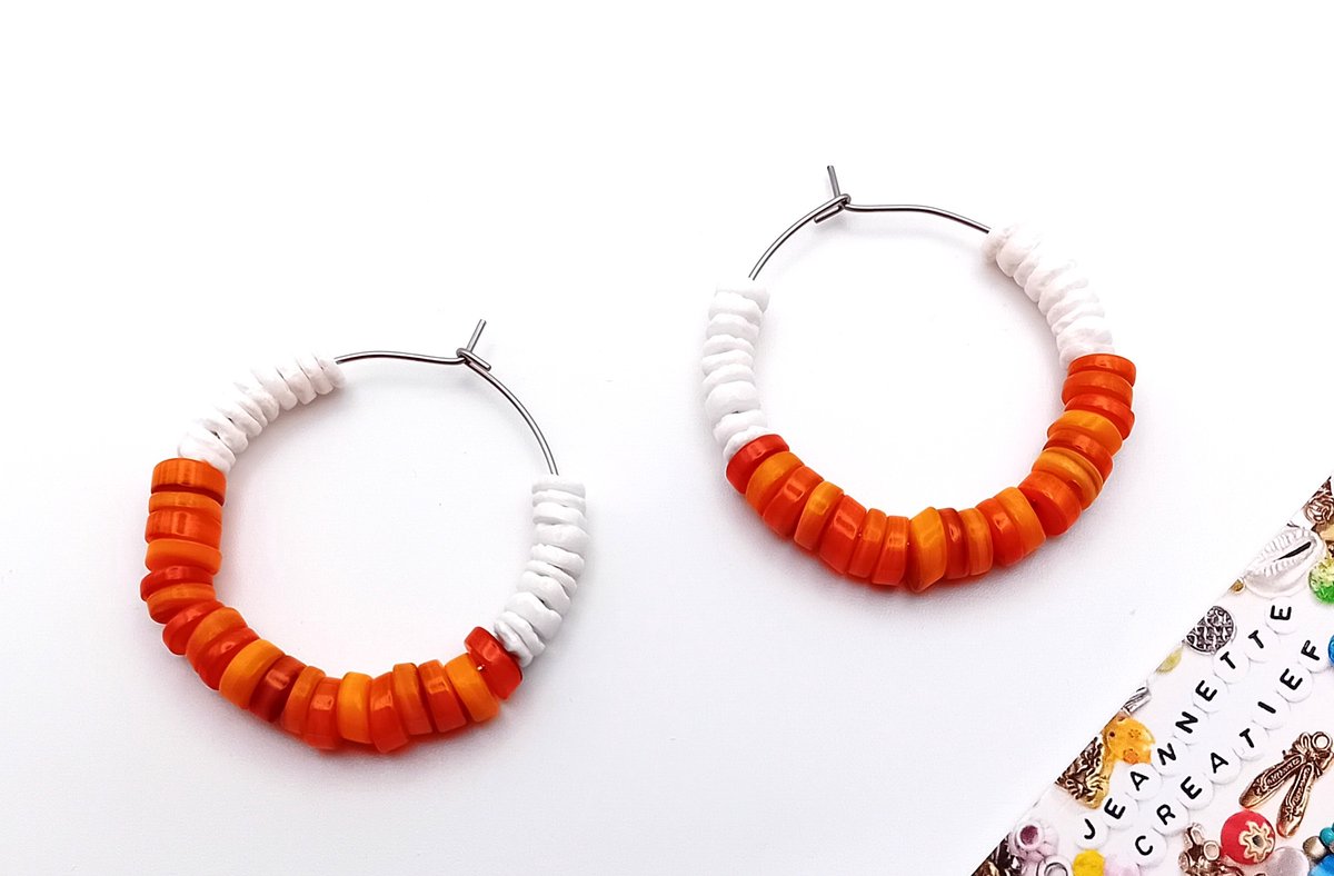 Jeannette-Creatief® - Holland - Oranje Oorbellen 6 - Oorhangers - Oorringen - Oorbellen dames - Hoops - Statement oorbellen - Oranje oorbellen - Oranje - Oranje Oorbellen - Schelpen - Holland - Rood Wit Blauw - Oranje - Souvenir - WK - Koningsdag