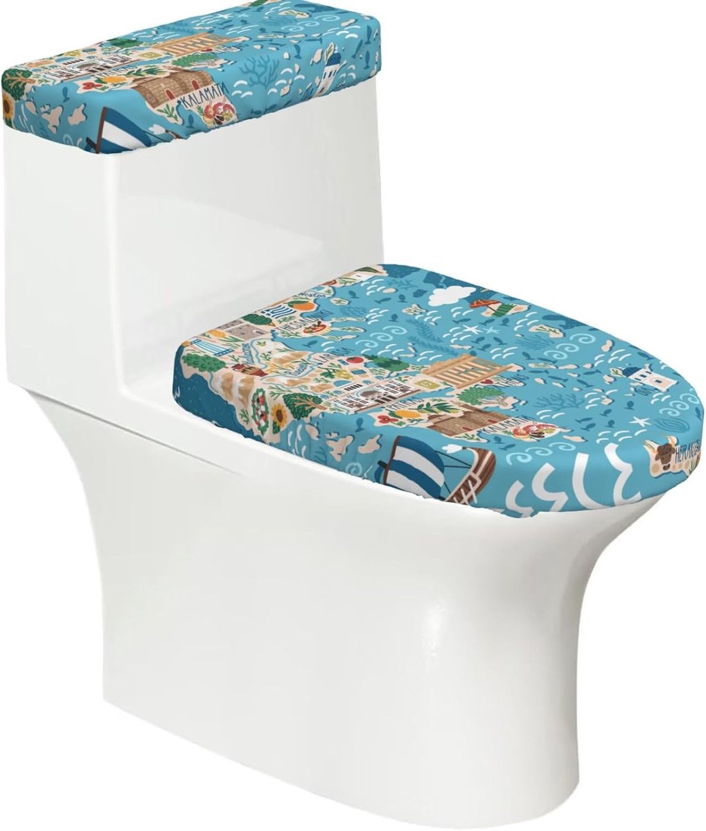 Toiletdeksel Hoezen - Tank Set - Badkamer Decoratie - Rekbare Stof - 2 Stuks - Zwart