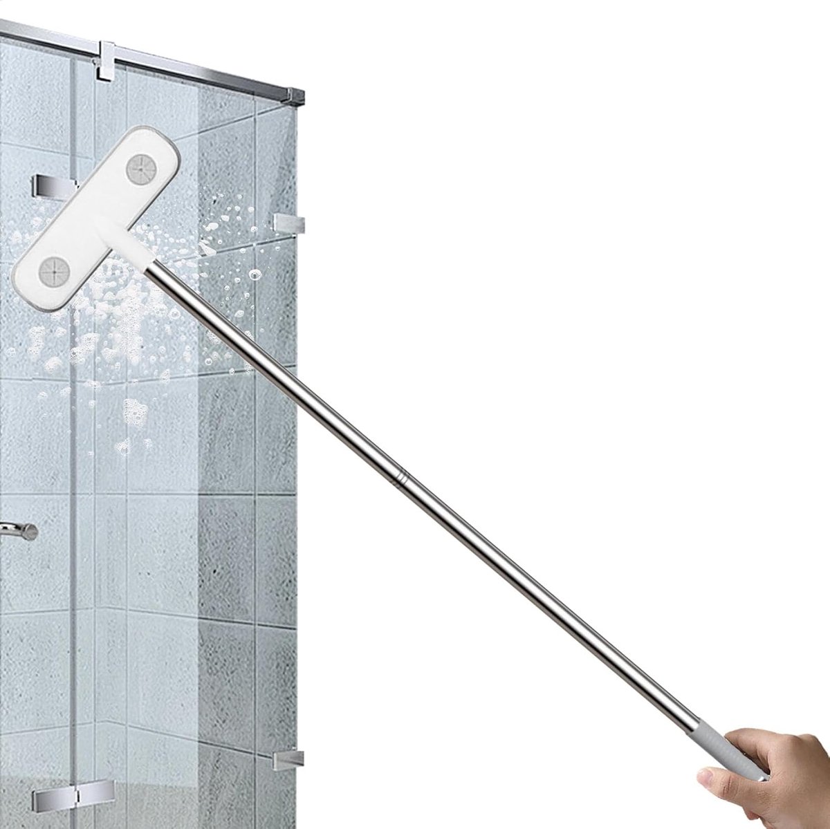 Raamborstel Schoonmaker - Horren Reiniger - Ramen Zichtbaar Houden - Uitschuifbaar Tot 97cm - 97x20x6 cm - Grijs