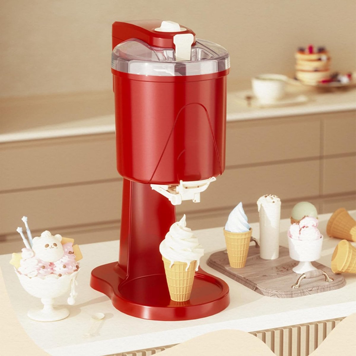 IJs Machine Dessert Maker Zelf IJs Maken Automatische Roerfunctie 26.5 cm Rood