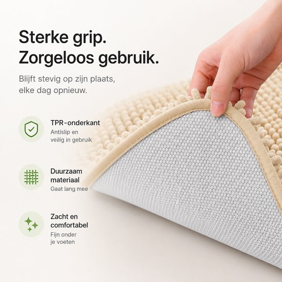 BOTC Badmat - Set van 2-delig - 43x61/51x76cm - Badmat Antislip - Badkamer mat - Creme wit