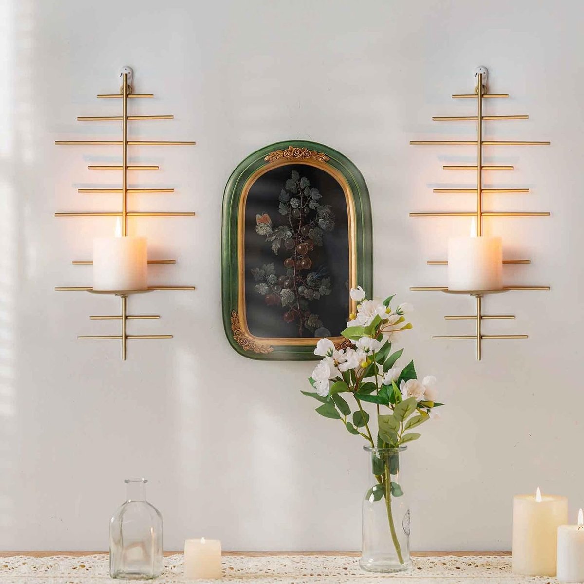 Metalen Kandelaars - Wandhouders - Sfeer Creëren - Set van 2 - 39 cm Hoog - Goud en Zwart