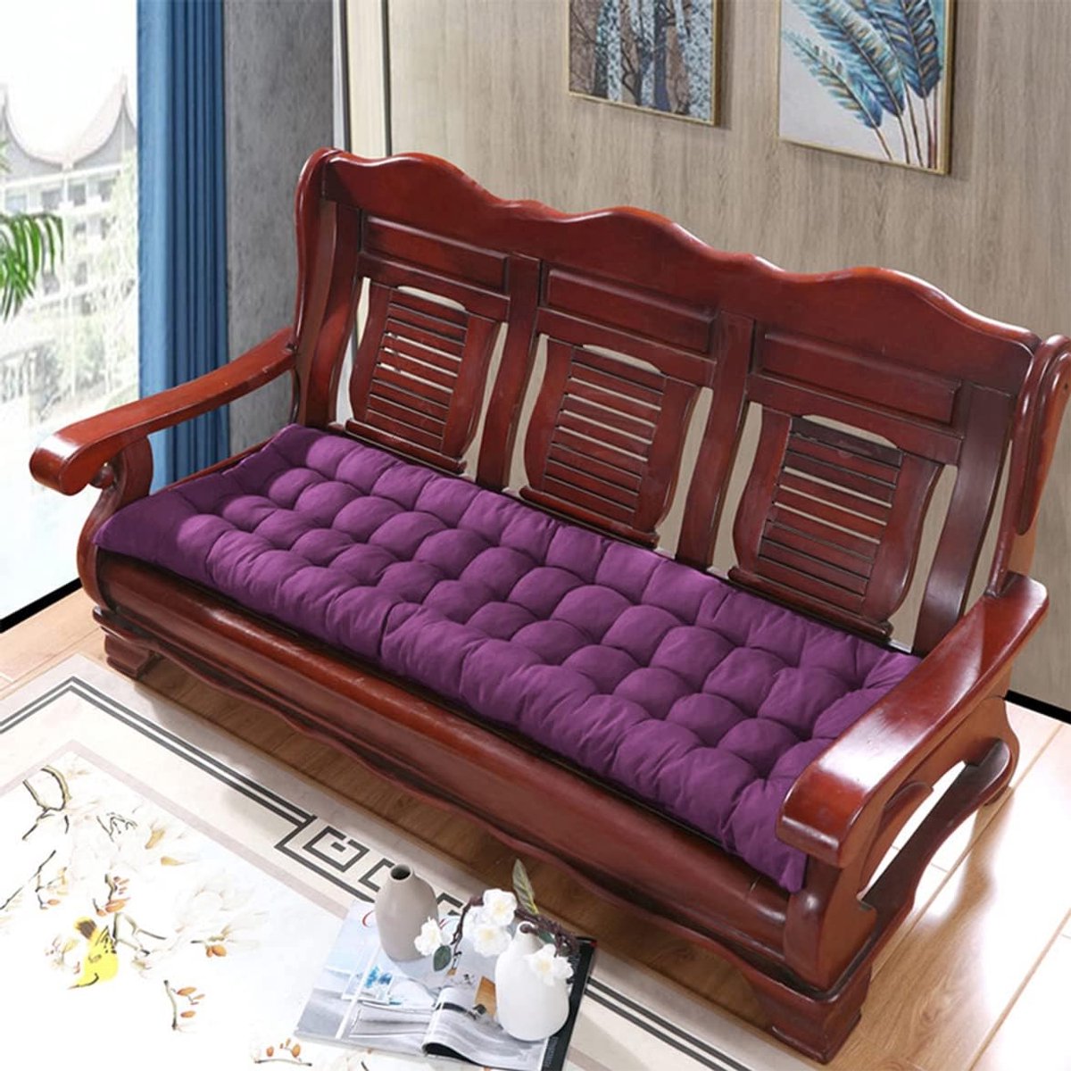 Tuinkussen Dik - Bankkussen Comfort - Buiten Zitten - Zacht Parelkatoen - 160 x 55 cm - Paars