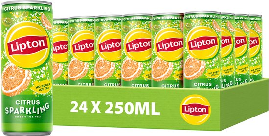Lipton Ice Tea Sparkling Green blik - Citrus - Zero Sugar - 24 x 250 ml - Voordeelverpakking