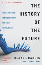 Boek "The History of the Future" door Blake J. Harris, met een blauwe, stekelige weergave van een futuristisch wezen op de voorkant.