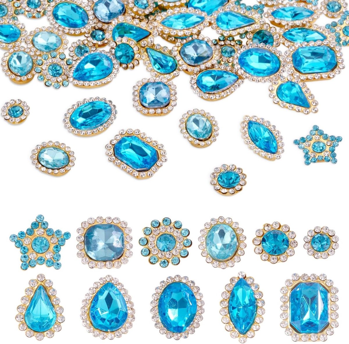 100 stuks Naaien op Strass Hart Ster Traan Facet Kristal Edelstenen Flatback Klauw Strass voor Kleding, Jurken en Schoenen Decoraties in Aquamarijnkleur