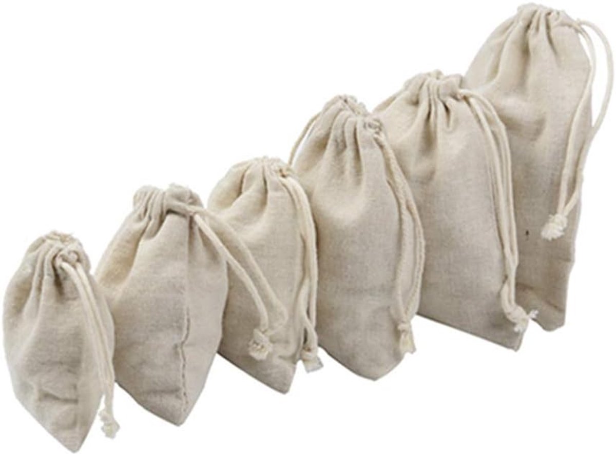 Katoenen Zakjes - Stoffen Pouch - Kleine Spullen Opbergen - Met Trekkoord - 30 Stuks - Natuurlijk