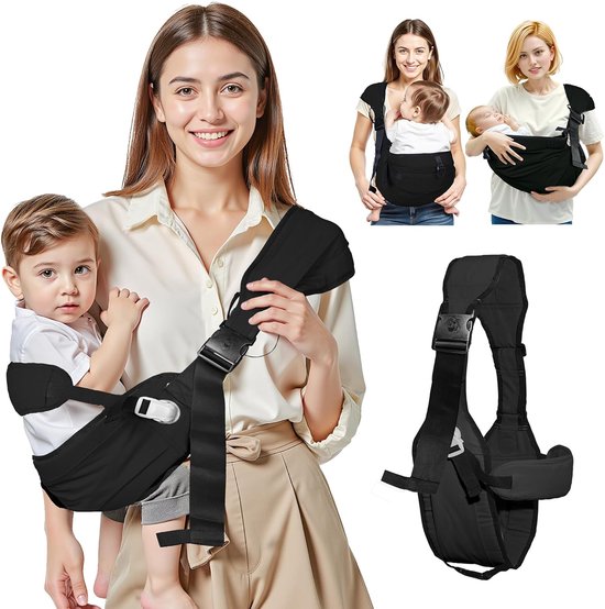 Draagzak - Van pasgeborene tot peuter - Verstelbare draagzak - Lendensteun - Comfortabele en lichtgewicht draagzak voor peuters - Geschikt voor maximaal 22,7 kg - Ideaal voor winkeltrips - Zwart