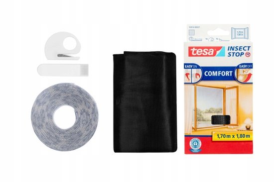 tesa INSECT STOP H&L Fly Screen Premium for Windows - hor met sterke klittenband, verwijderbaar zonder resten, op maat snijden - 170 x 180 cm - antraciet (transparant)