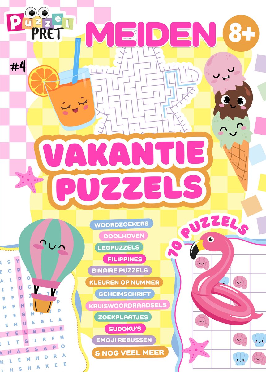 MEIDEN Puzzelpret 4 - Puzzelboek - Puzzelboek Kinderen - Puzzelboeken - Sudoku Kinderen - Vakantieboek - Zomerboek - Doeboek - Puzzelen - Puzzels - Puzzel boek - Knutselen - DIY - Breinbreker - Speelgoed Meisjes - Meisje - Creatief - Raadsels