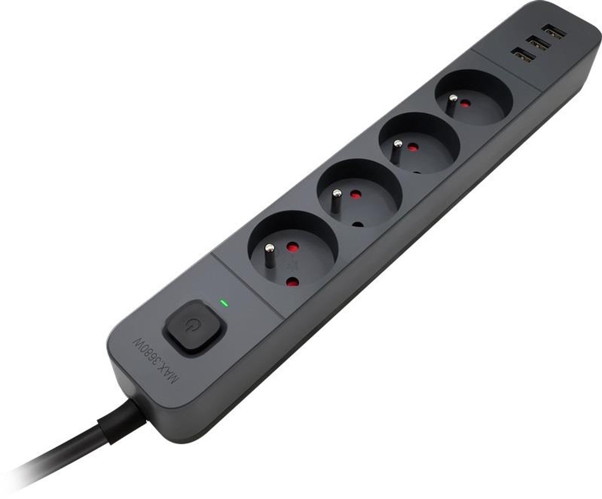 Defender SFS 135 Serie - Stroomverdeler - 5 m Kabel - 4 Stopcontacten - 3x USB